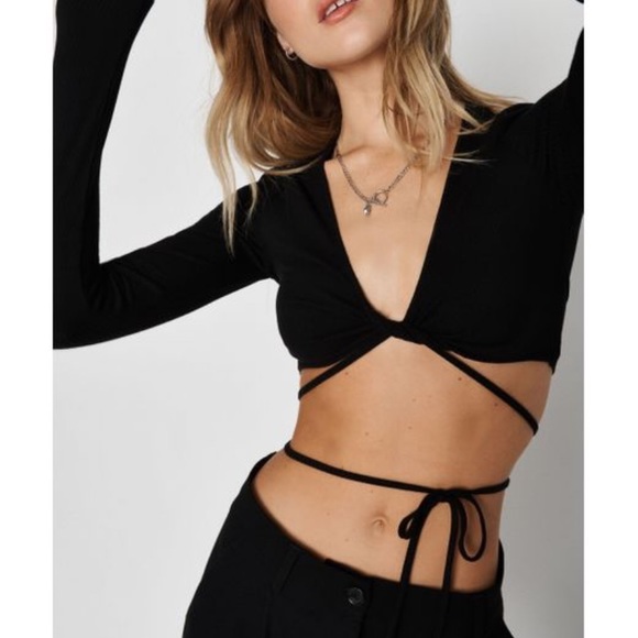 Garage Natalia Long Sleeve Wrap Top, Black, Size S - Picture 3 of 7